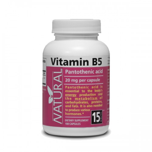 Vitamín B5 Pantotehenic acid 20 mg 100 kapsúl NATURAL 500x500