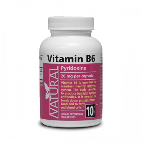 Vitamín B6 Pyridoxine 20 mg 100 kapsúl NATURAL 500x500